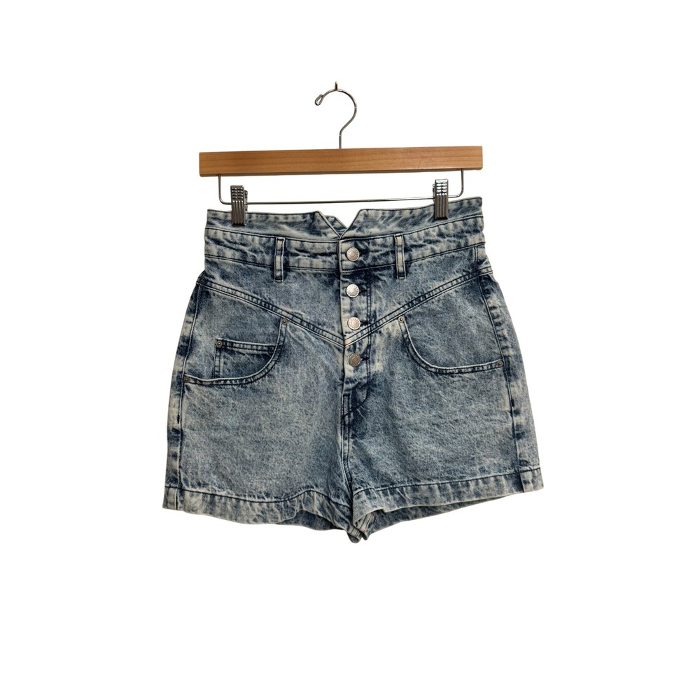 Isabel Marant Acid Wash High Waisted Notched Denim Shorts Blue Size 38